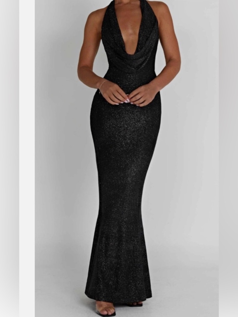 BABYBOO Chrishelle GOWN Black Sparkle Maxi Dress XS NEW